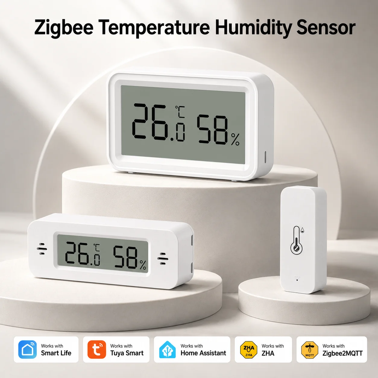Tuya Zigbee 3.0 Temperatur- und Feuchtigkeitssensor Smart Home APP Fernbedienung Kompatibel mit SmartLife Alexa Home Assistant Zigbee2MQTT