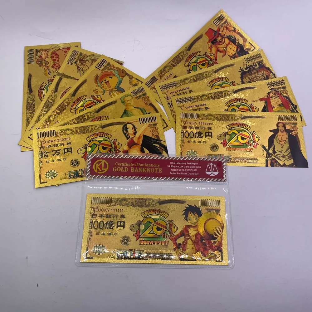 

Цельная золотая памятная банкнота в стиле аниме на 20-летие с позолоченным коллекционным подарком премиум-класса Luffy Zoro Chopper