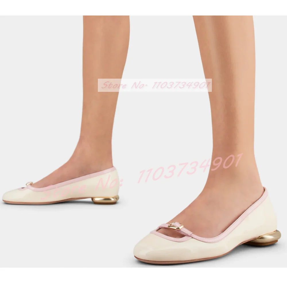 Sandalias de punta redonda huecas sin cordones con forma de corazón para mujer, zapatos de Ballet de tacón bajo informales, zapatos de oficina de cuero brillante con lentejuelas elegantes