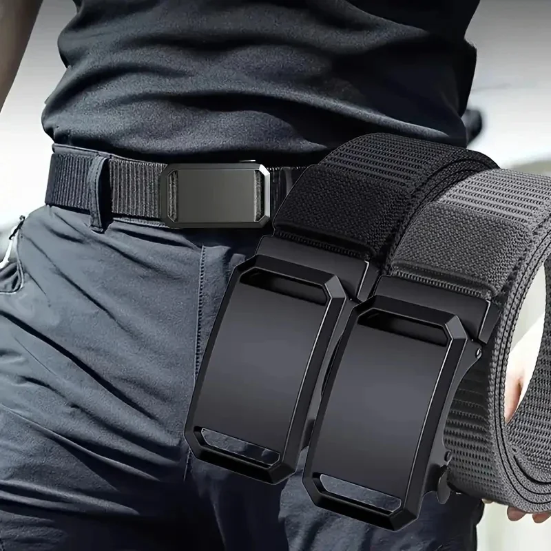Neuer Gürtel mit automatischer Schnalle, Canvas, taktische Arbeitskleidung, lässiger Outdoor-Militär-Trainingshosengürtel für Herren