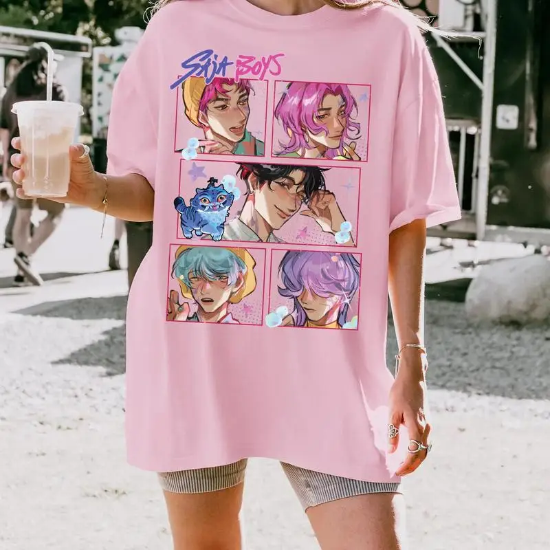 Saja Boys 그래픽 티 Y2k 힙합 티셔츠 Y2k 빈티지 코튼 오버 사이즈 컴포트 루즈 피트 스트리트웨어 캐주얼 프린트 스타일 의류