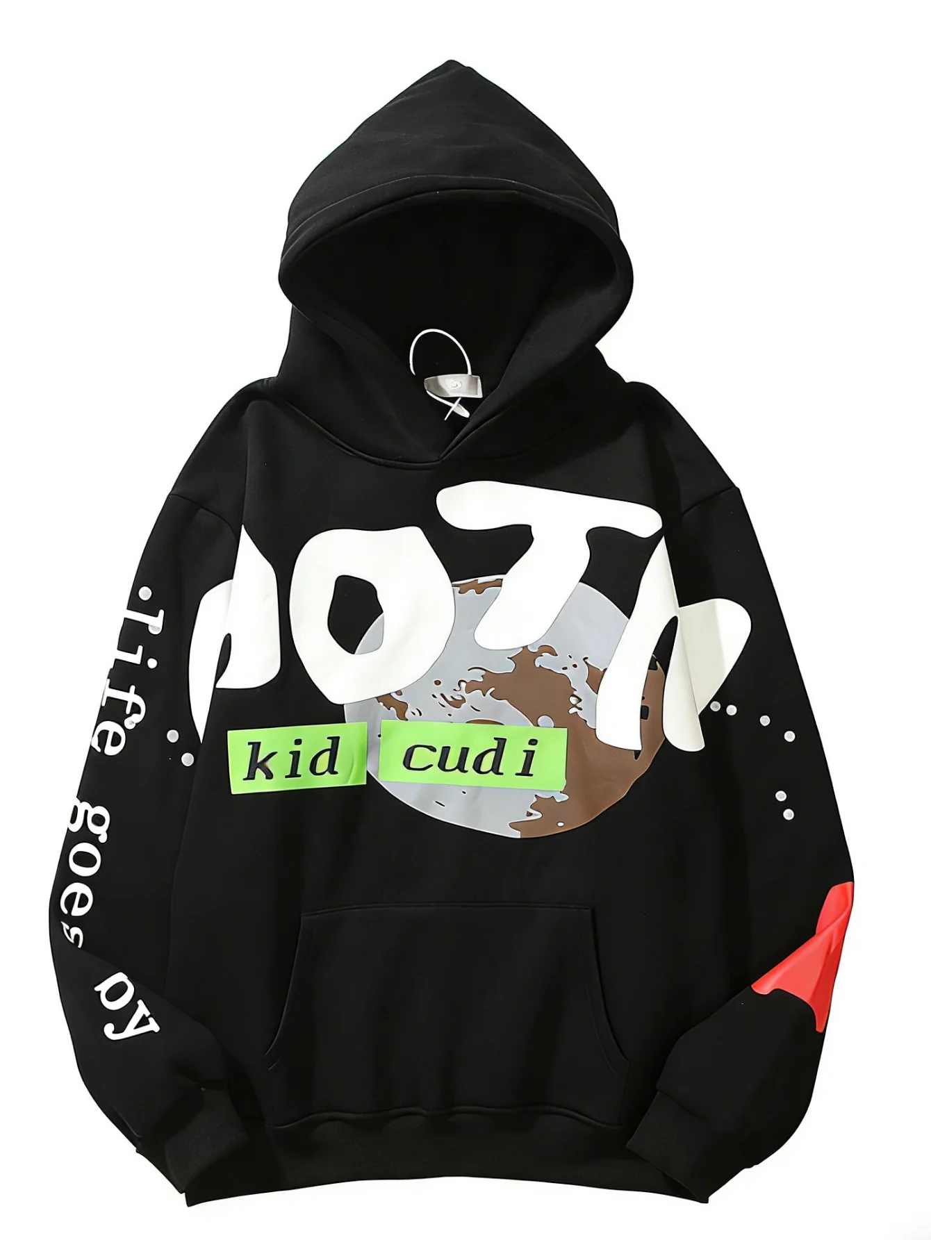 

Унисекс худи в стиле High Street, черный, с принтом «Kid Cudi» и земным мотивом, оверсайз пуловер-свитшот