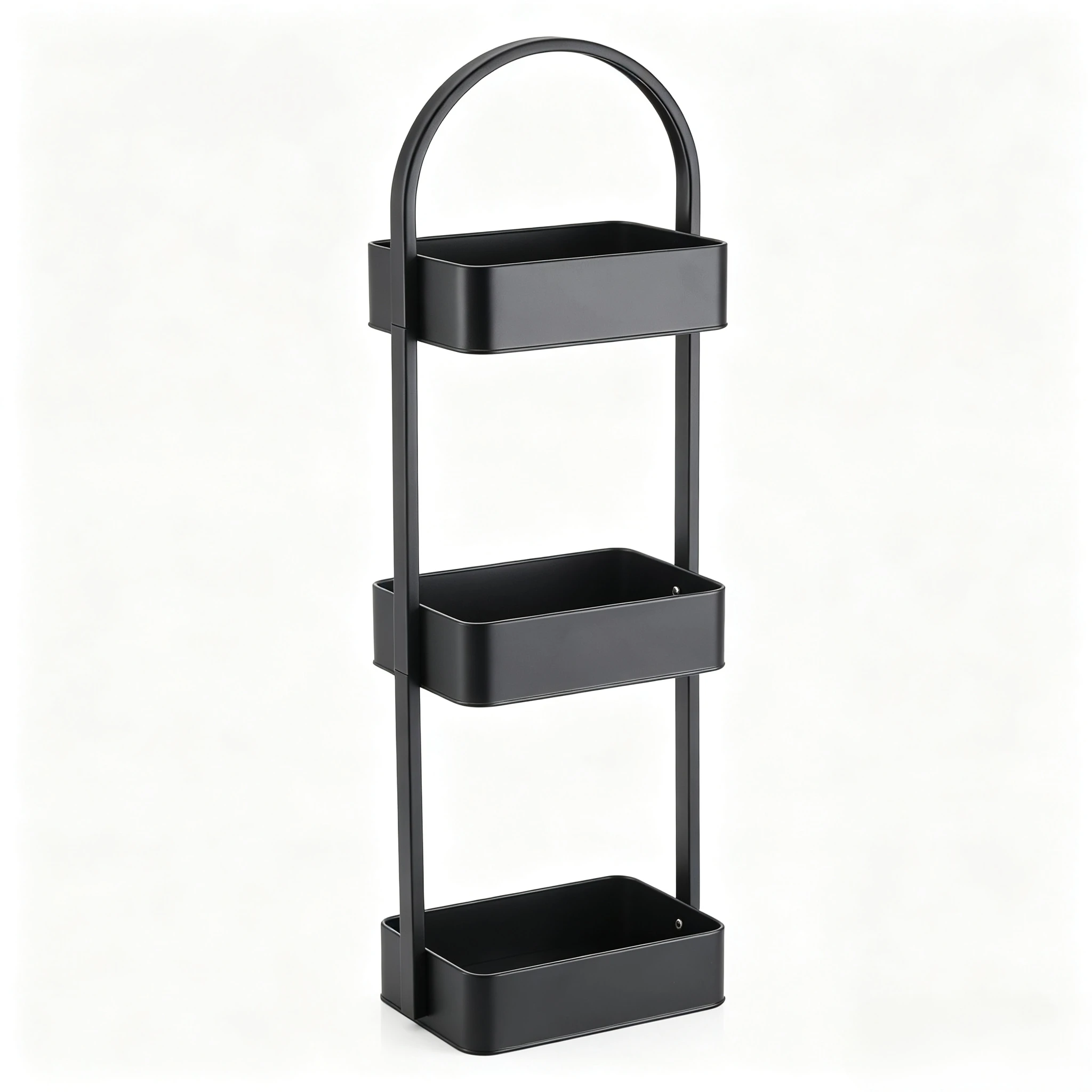Bm 3-laags badkamerrek, metalen, ruimtebesparende organizer met handgreep, verticale opbergoplossing voor de douche, keuken en slaapkamer, 21 x 15 x 73,5 cm, zwart.