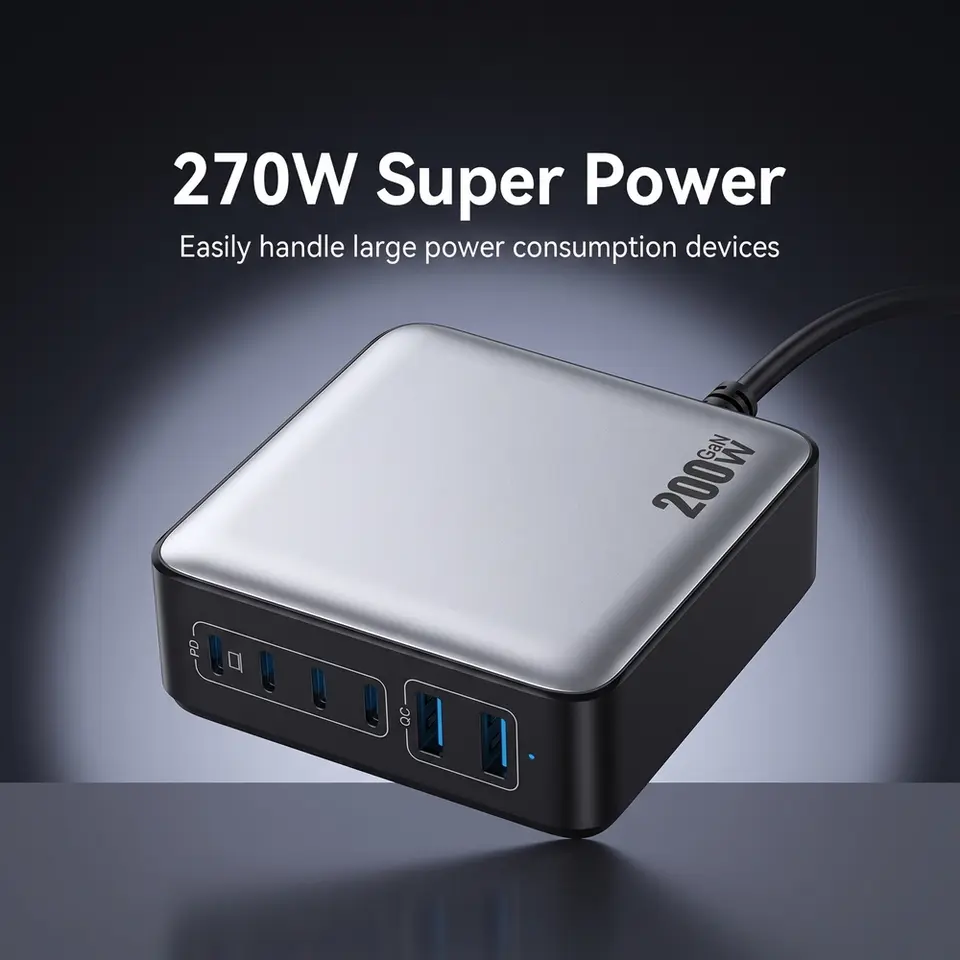 200W GaN Fast Charger, 6-Port USB-C & USB-A Power Station
