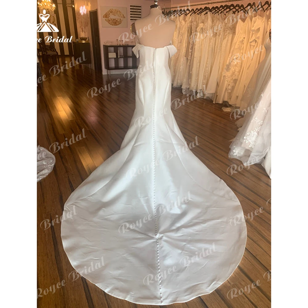 Simple Sexy Sweetheart Off the Shoulder Back Button Satin Mermaid Wedding Dress For Women Boho Bridal Gowns Sweep Robe De Mariée