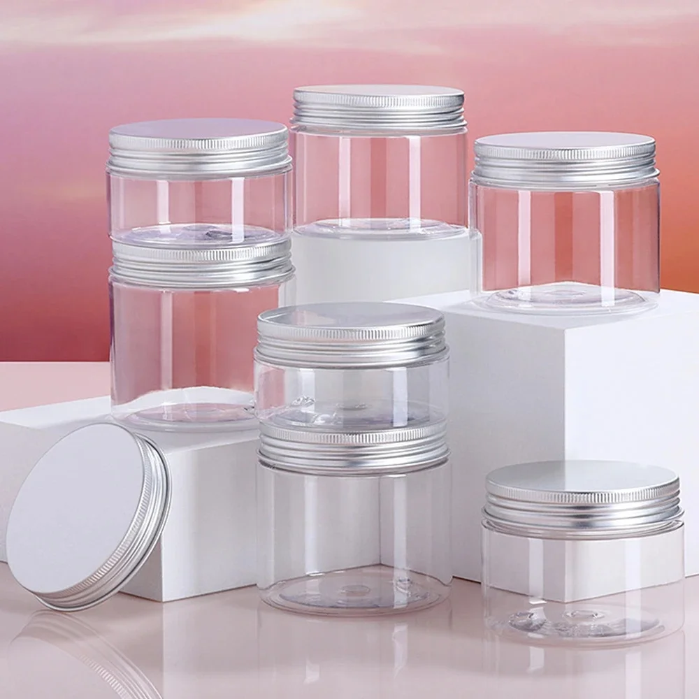 Pot de crème cosmétique vide avec couvercle en aluminium, Pot de rangement, bouteille de maquillage, Pot de maquillage pour animaux de compagnie, voyage, 50ml, 100ml, 150ml, 250ml, 10/30 pièces