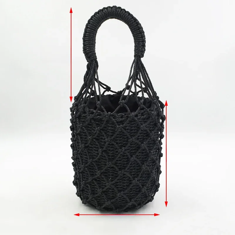 2 sztuk tkane torebki damskie kobiece słomy siatkowa torba czeski letnie torby plażowe ręcznie wiadro torba z siateczką Rattan Knitte top-uchwyt Tote — zdjęcie 2
