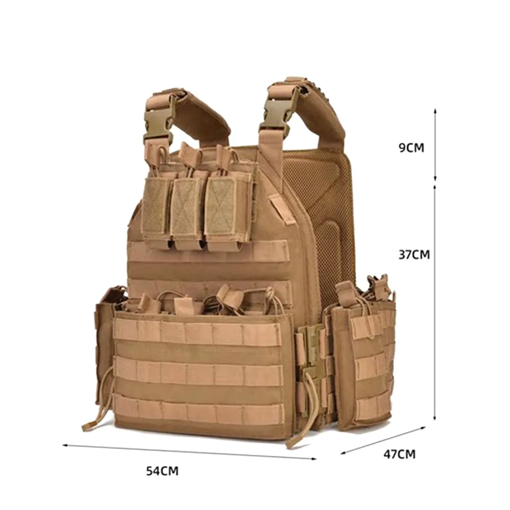Tactical Quick Plate Carrier Vest Features 3D Mesh Lining 3 Mag Panels 2 Storage Bag Reinforced Shoulders for Airsoft Outdoor