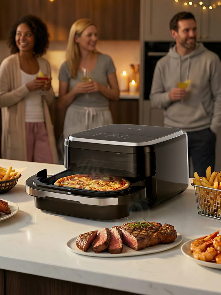 11-in-1 12 Inch Pizza Oven 2200W with Touch Screen, 4.2L Air Fryer with Viewing Window, 360° Surround Cooking, No-Flip, Black