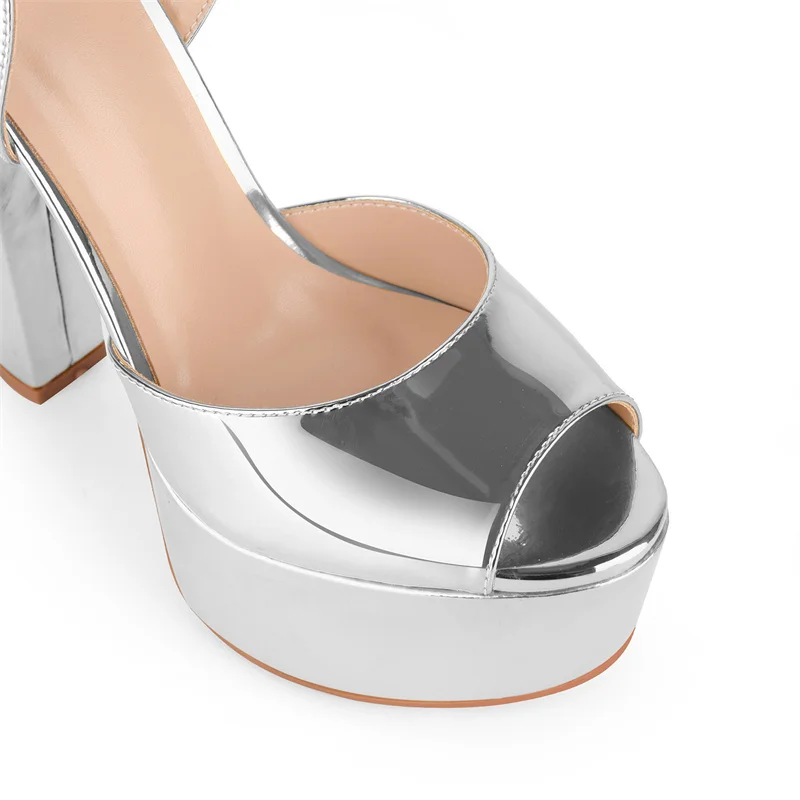 Onlymaker Women Peep Toe Platform Patent Leather Ankle Strap Sandals Slingback Party Dress Big Size Chuny Heel Sandals