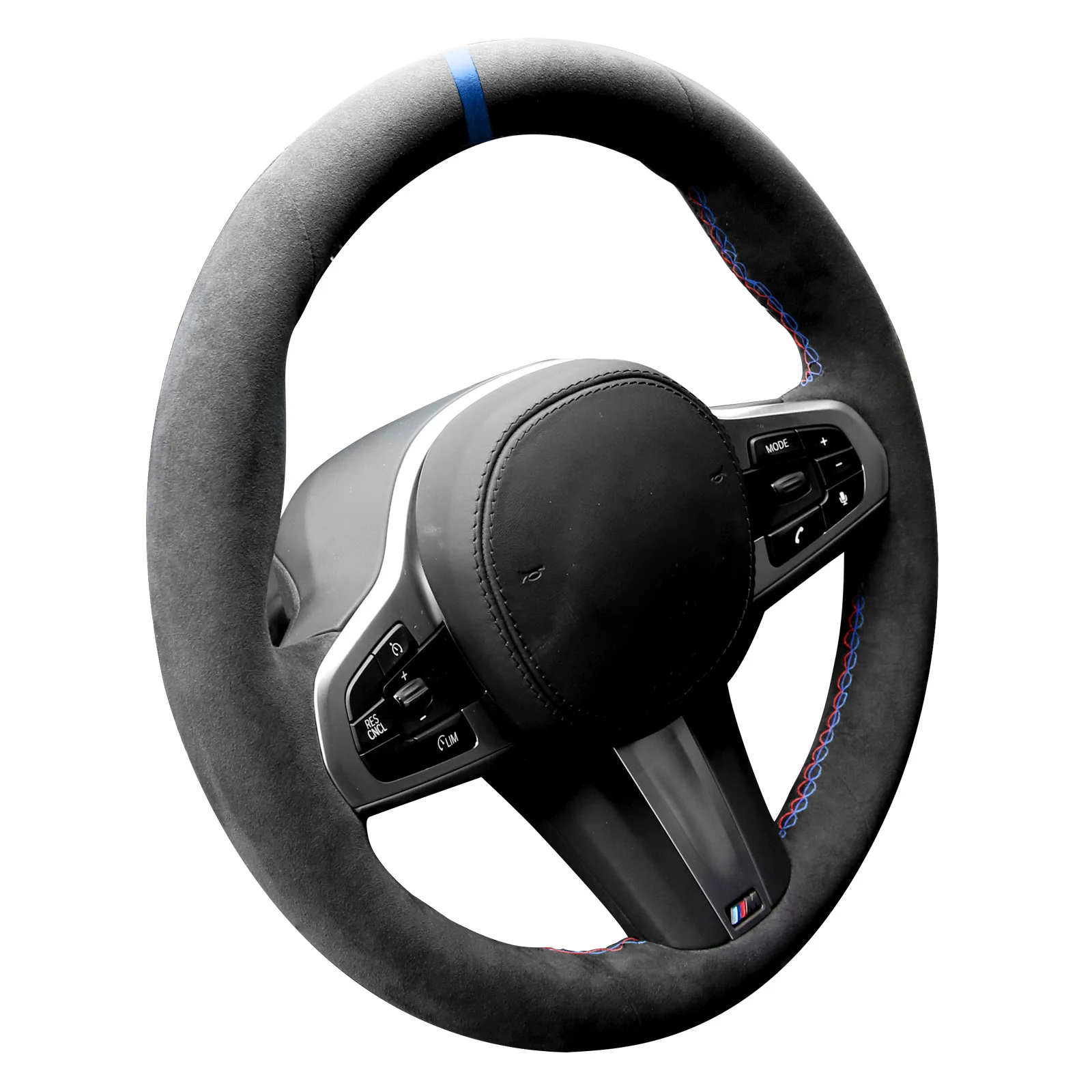 

Hand Stitch Steering Wheel Cover Using Alcantara Material for BMW G20 G21 G30 G31 G32 X3 G01 X4 G02 X5(Blue Stripe)