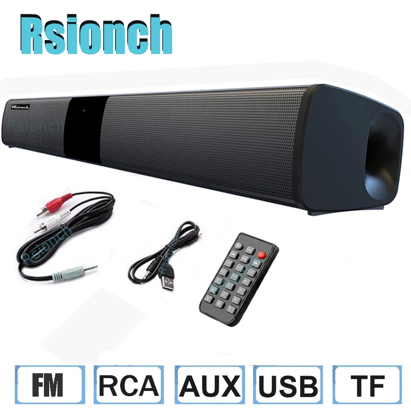 Rsionch Portable TV Soundbar Wireless Bluetooth Speaker with FM Radio Remote Surround Sound Speaker for PC Smartphone Projector