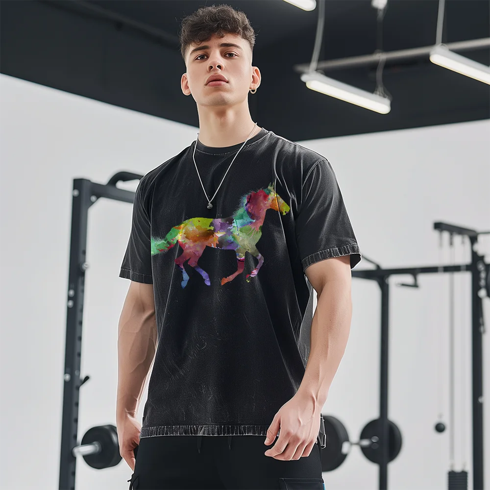 

Oversized Streetwear Top Tshirt Vintage With Colorful Horse Graphic Casual Comfortable Cotton Retro Style Fashion For Women