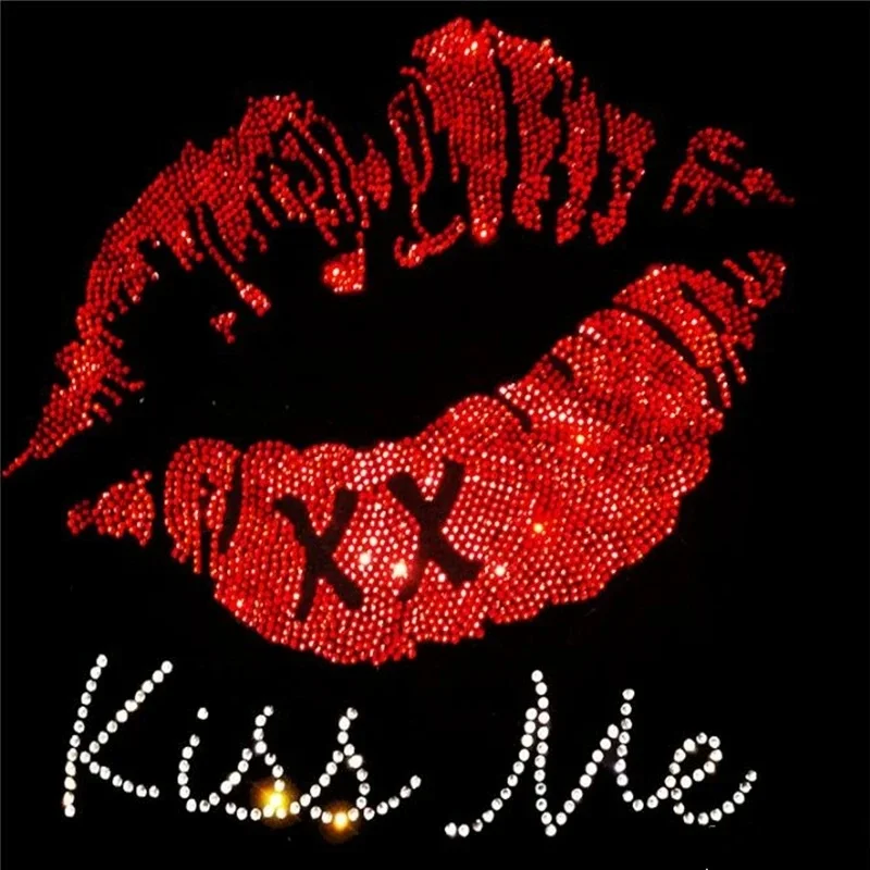 Hot fix rhinestone iron on Appliques Clothes Embroidered Red Lip patches dla kobiet odzież DIY Motif Applique Heat Transfer — zdjęcie 2