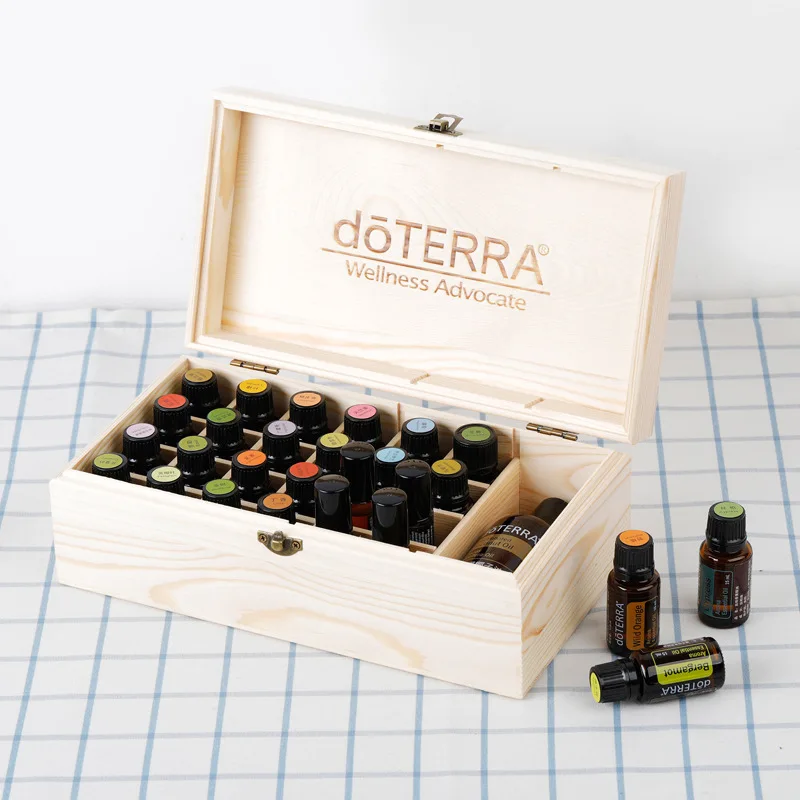 Essential Oil Storage Wooden Box 9/12/21/24/25/32 Compartment Storage Box 5ML-15ML Essential Oil Display Box For doTERRA Sticker