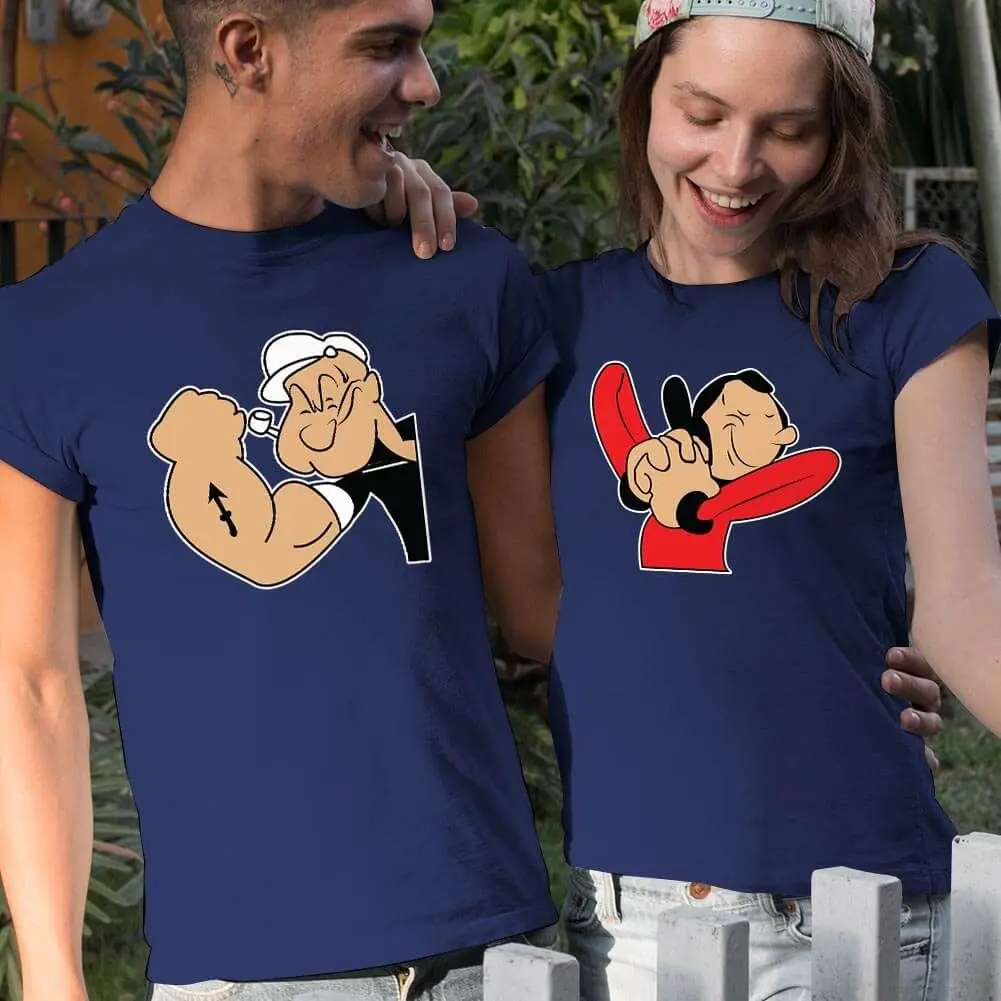 Unisex Popeye and Olive Oyl Couple T-Shirts - Playful Matching Tee Set- Valentine's Day Gift- T-shirts for Couples