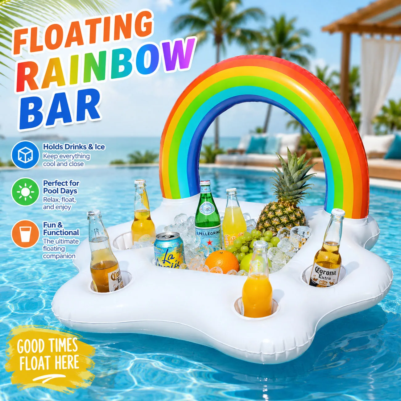 Inflatable Pool Party Cooler - Rainbow Cloud Drink Holder Luau Hawaiian Tropical Beach Themed Birthday Easter Party Decorations