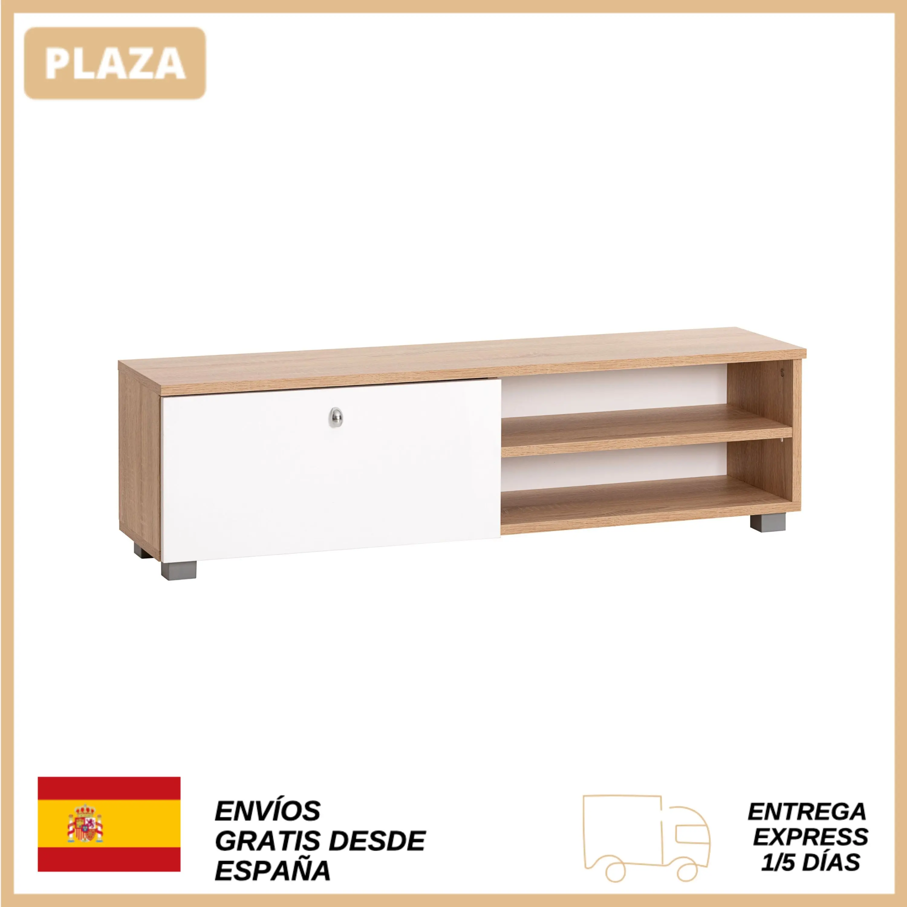 Myoshome - Mesa TV Color Roble y Blanco 120 x 40 x 41 cm Hades