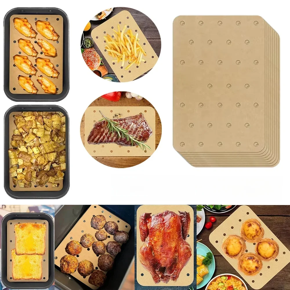 50-200 pièces papier pour friteuse à Air doublures jetables antiadhésives cuisson cuisine cuisson Micro-onde Barbecue four friteuse papiers papier à vapeur