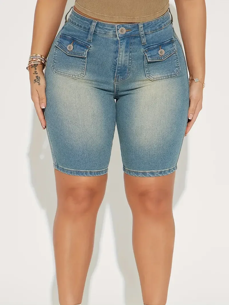 

Винтажные потертые облегающие джинсовые шорты больших размеров для женщин с высокой талией, корректирующие фигуру, летний повседневный вид