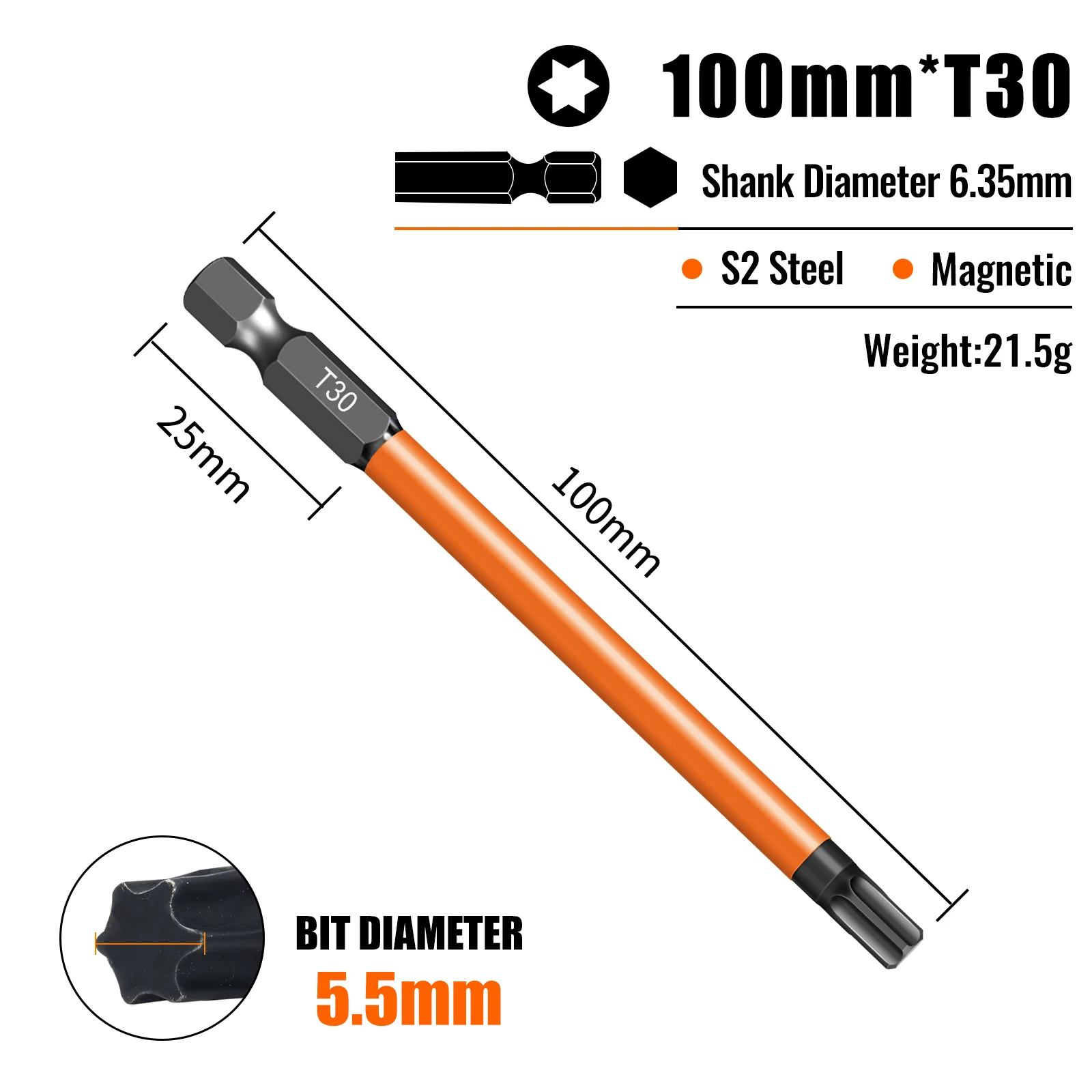 Torx-schroevendraaierbitsset Individuele bits T5-T40 75/100/150 mm lengtes Sterk magnetisme Hoge hardheid S2 gelegeerd staal 1/4 zeskantschacht