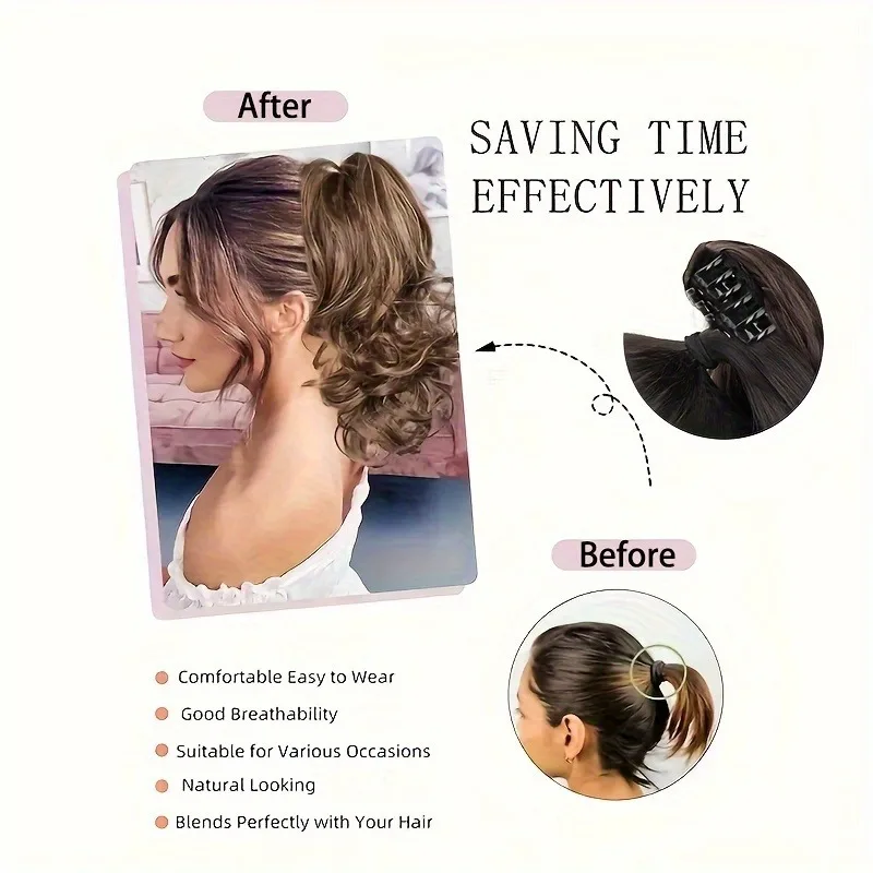 12Inch Wavy Synthetic Claw Clip Ponytail Hair Extension Heat Resistant Hair Ponytail With Grab Clip For Women Daily or Party Use