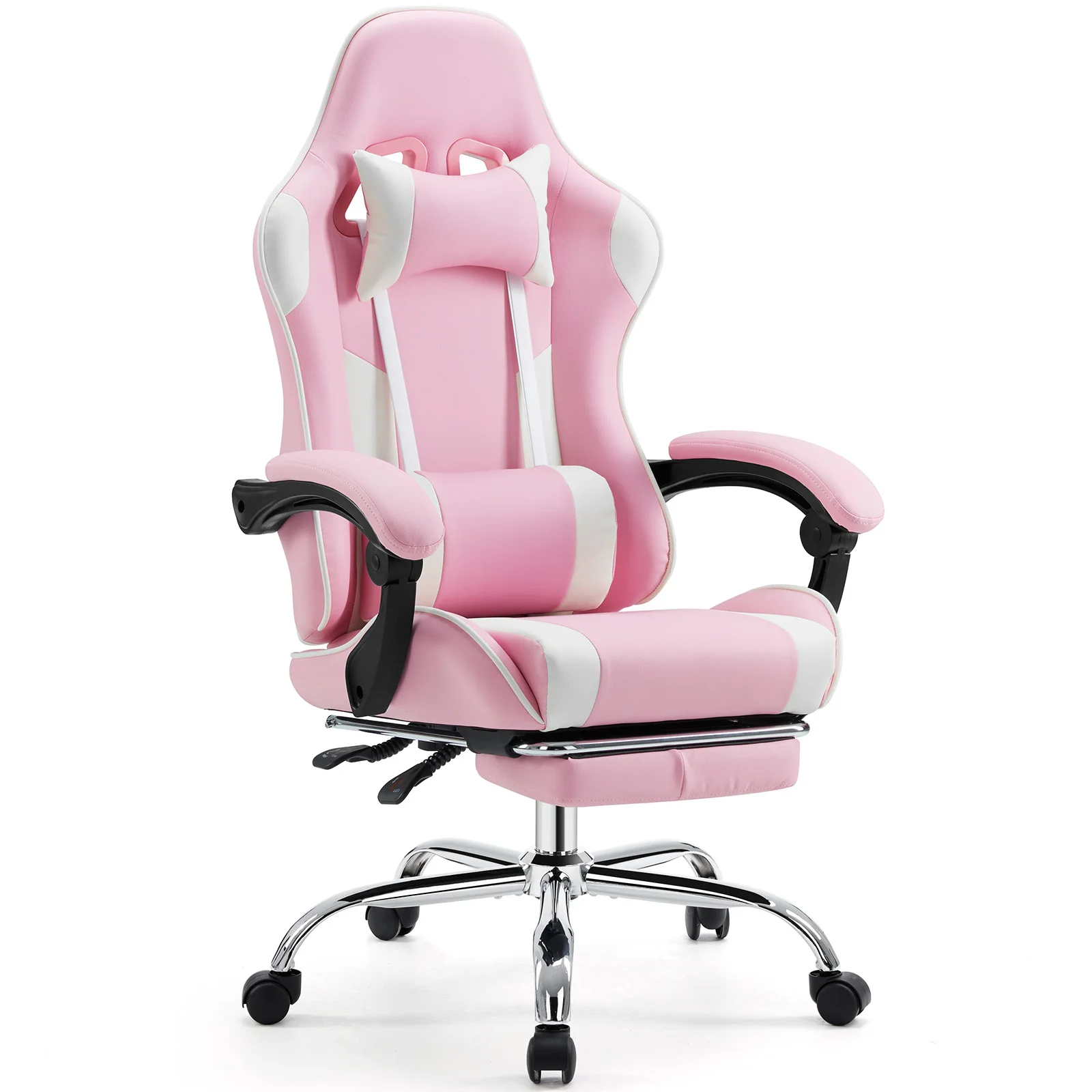 JHK Ergonomischer Racing-Gaming-Stuhl, verstellbar, drehbar, PU-Leder, mit Kopfstütze und Lordosenstütze für Büro, Computer, Wohnzimmer 6