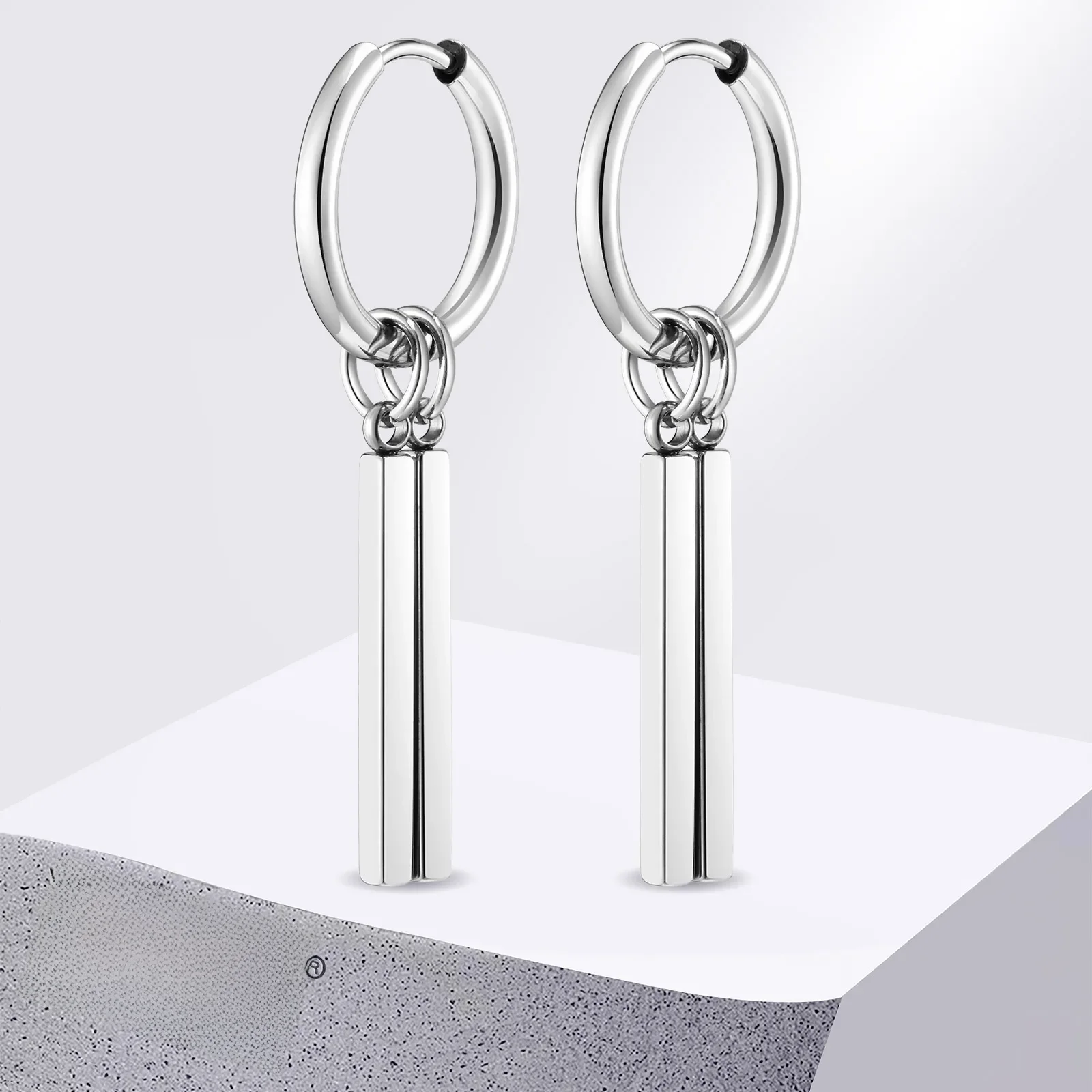 Vnox – boucles d'oreilles pendantes à barre géométrique Punk Rock pour hommes et garçons, petits cerceaux imperméables en acier inoxydable, bijoux en métal simples