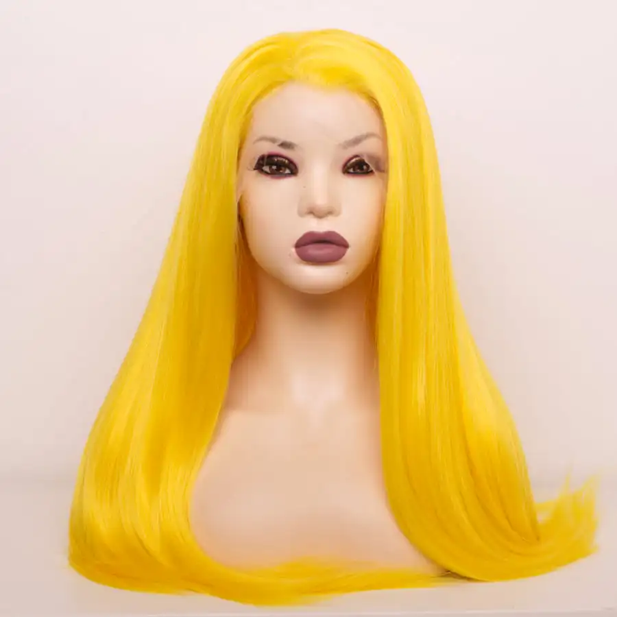 Wig renda depan sintetik HD lurus lembut kualitas tinggi Wig warna-warni merah cerah Couture rambut manusia campuran serat tahan panas