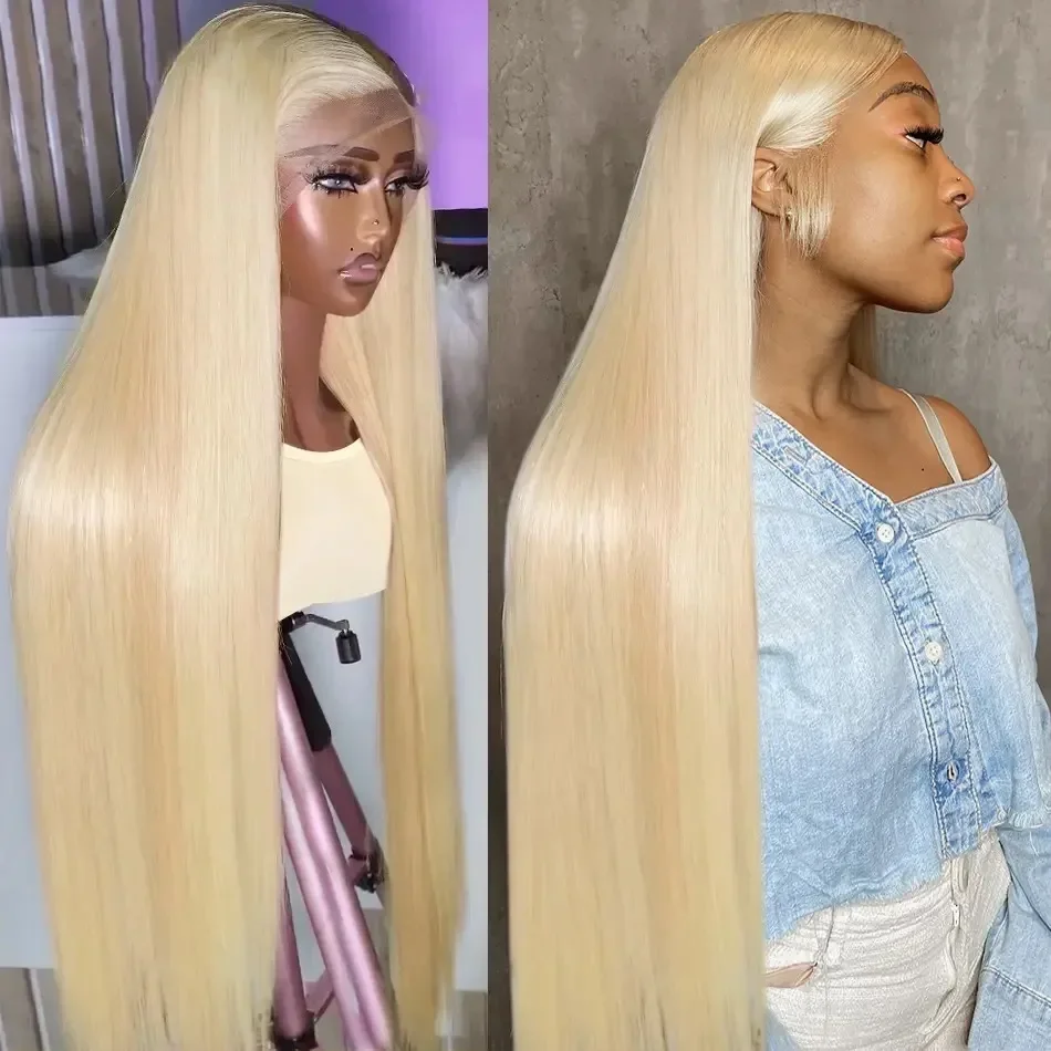 18 to 38 inch 613 13x6 Lace Frontal Wig Straight 13x4 Lace Front Wig Pre Plucked 180 Density Blonde 613 Straight Human Hair Wigs