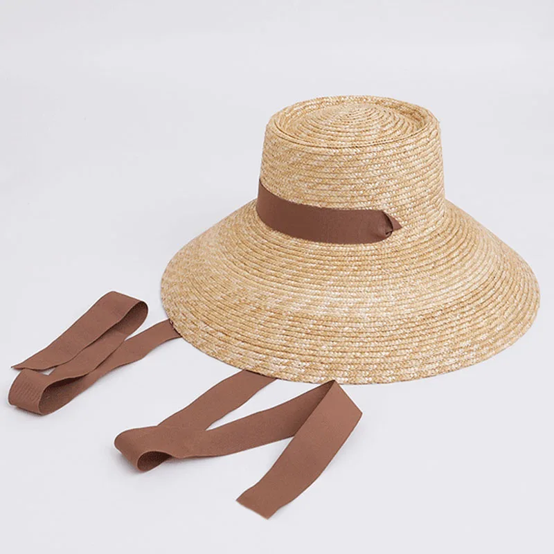 Women Wide Brim Straw Hat with Chin Strap Summer Sun Hats UV Sun Protection Beach Hat Wind Lanyard UPF Derby Travel Hat