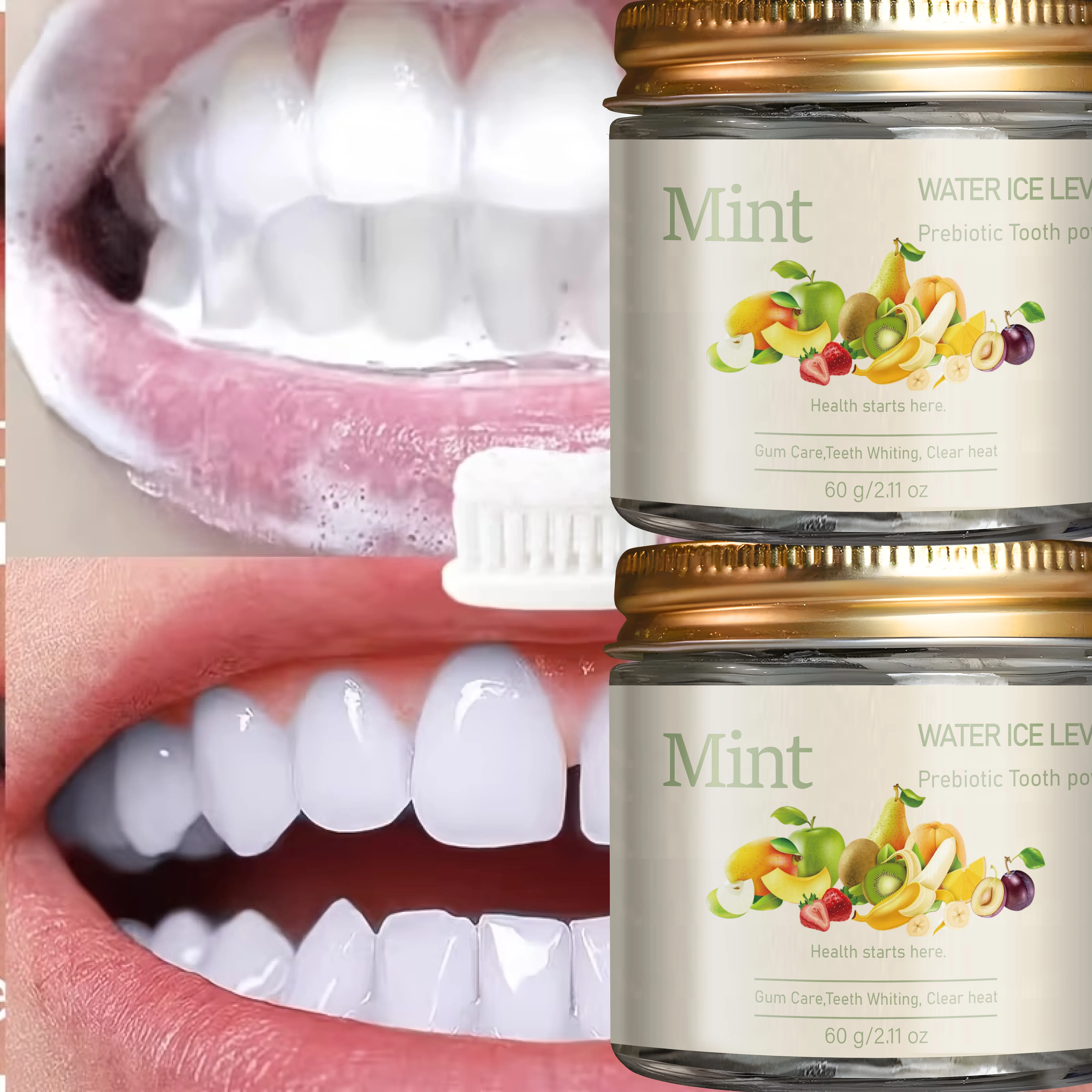 Prebiotic Mint Fruit‑flavor Tooth Powder Deep Gum Care Teeth Brightening Stain Removal Fresh Breath Portable Daily Oral Car