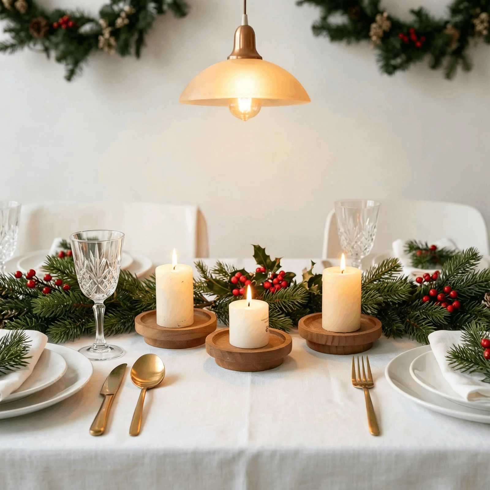Wooden Round Serving Tray Candle Holder Centerpiece Decorative Tray For Home Living Room Christmas Decoration Plate