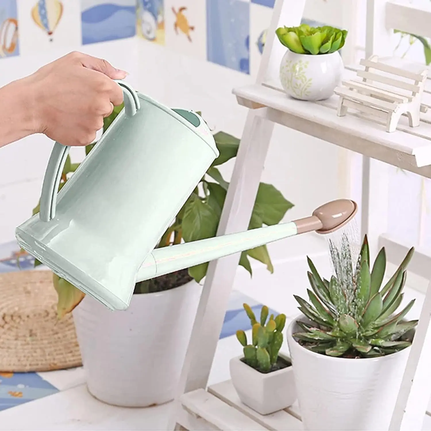 2 Litre Watering Can Long Spout Plastic Detachable Sprinkler Plant Watering Pot Lightweight Water Sprayer Watering Bottle