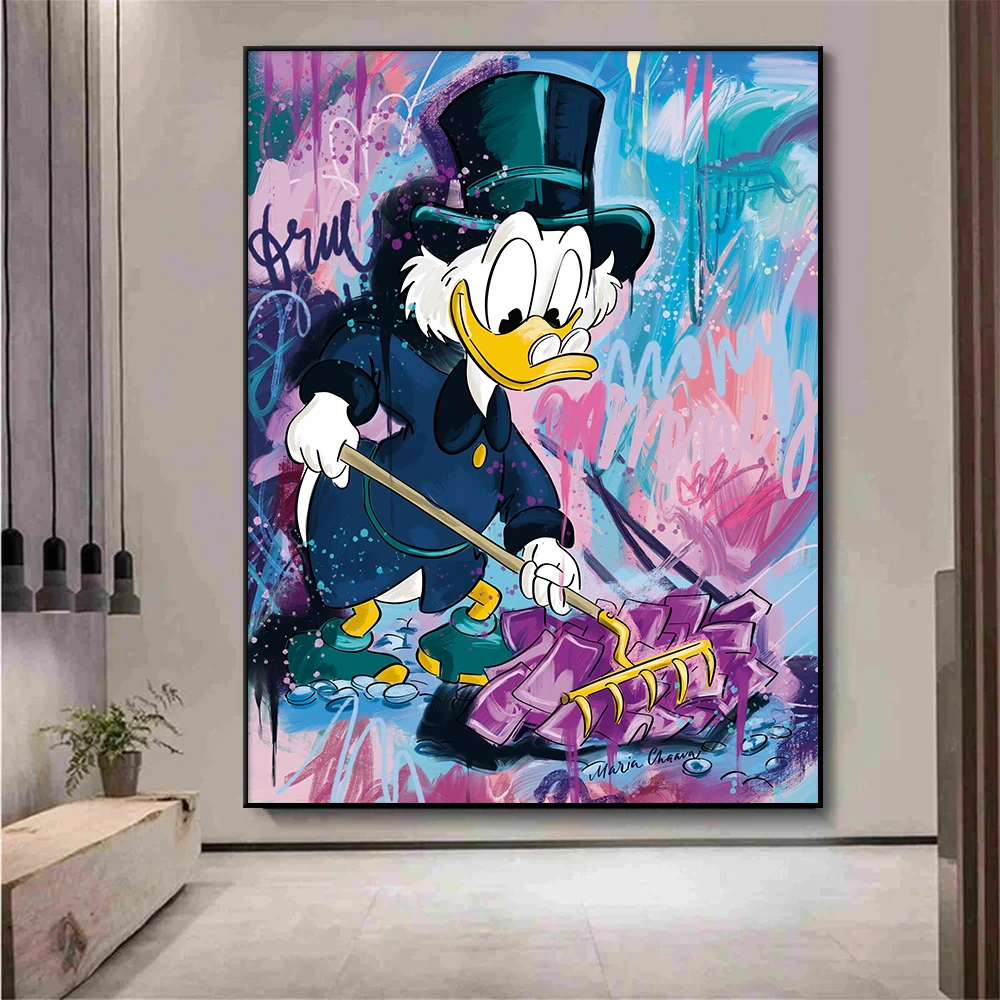 

Donald Duck Collects Spoils Money Painting Modern Abstract Wall Art Canvas Print Pictures Living Room Home Decor Poster Cuadros