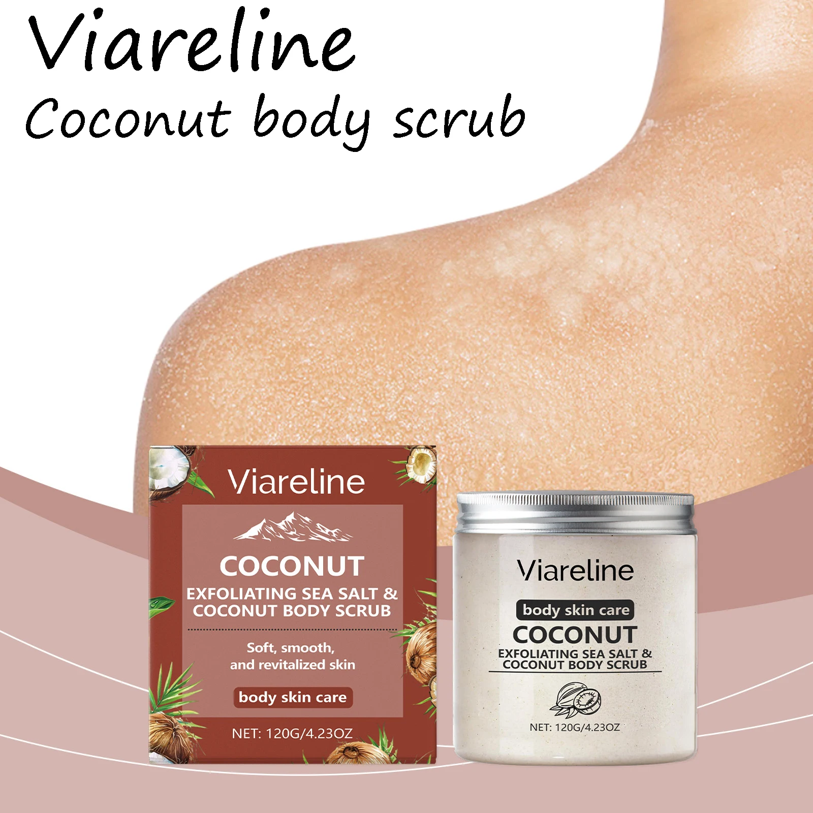 

Viareline Coconut Body Scrub Cream Gentle Remove Dead Skin Enhance Smoothness No Tight Moisturizing Mild Body Exfoliating Cream