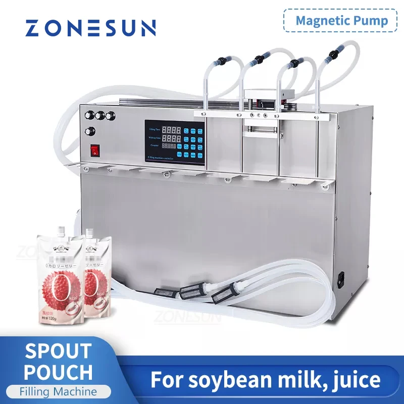 

ZONESUN ZS-MPSP4 4 Heads Semi-Automatic Spout Pouch Soybean Milk Drink Liquid Filling Machine