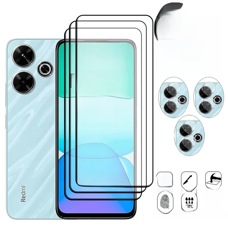 Protetor de Tela para Xiaomi, Redmi 13, Redmi 13, Vidro Temperado 9H, Lente de Proteção HD, 6 em 1