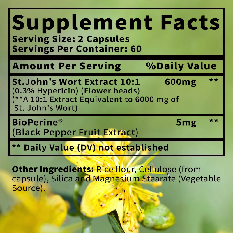 St. John's Wort Supplement - Promote Positive Emotions, Boost Mental Health, Relieve Stress and Anxiety - 120 Capsules