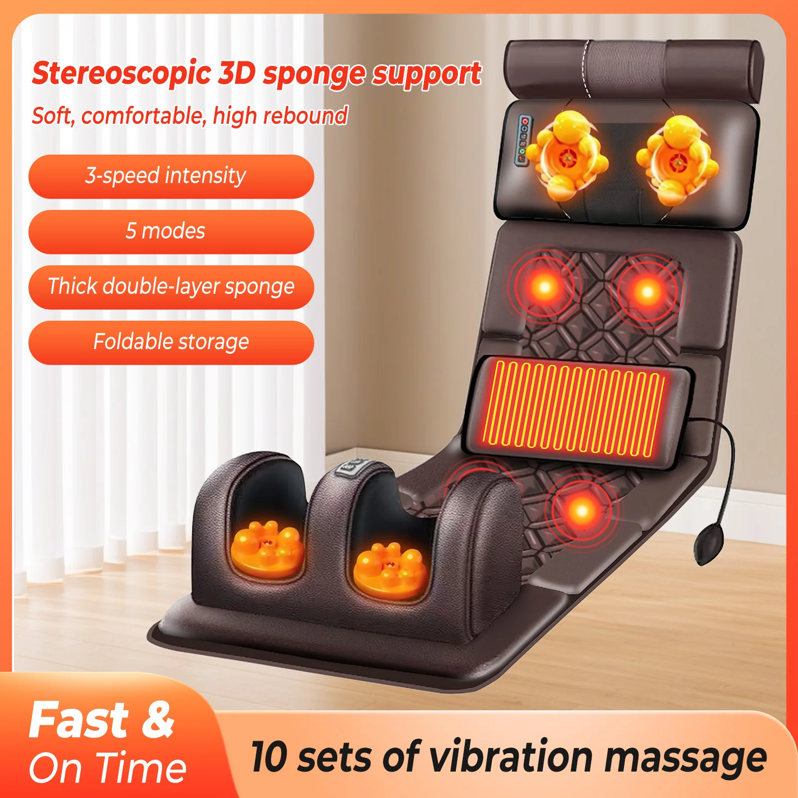 Image of Elektrisch beheizte Ganzkörper-Massagematte, multifunktional, für Schulter, Nacken, Taille, sichere Airbag-Rückenmassage, Vibrationsmassagekissen