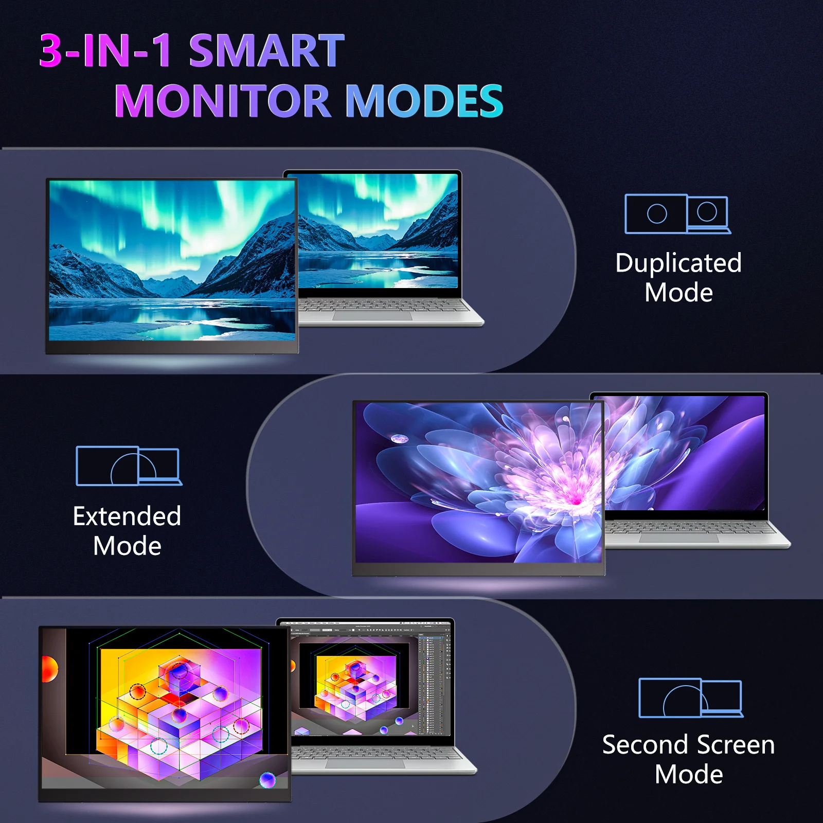 WUAWE 14 inch Portable Monitor FHD IPS Screen Dual USB-C HDMI Adjustable Stand Plug&Play for Laptop PS5 Switch Xbox Work Travel