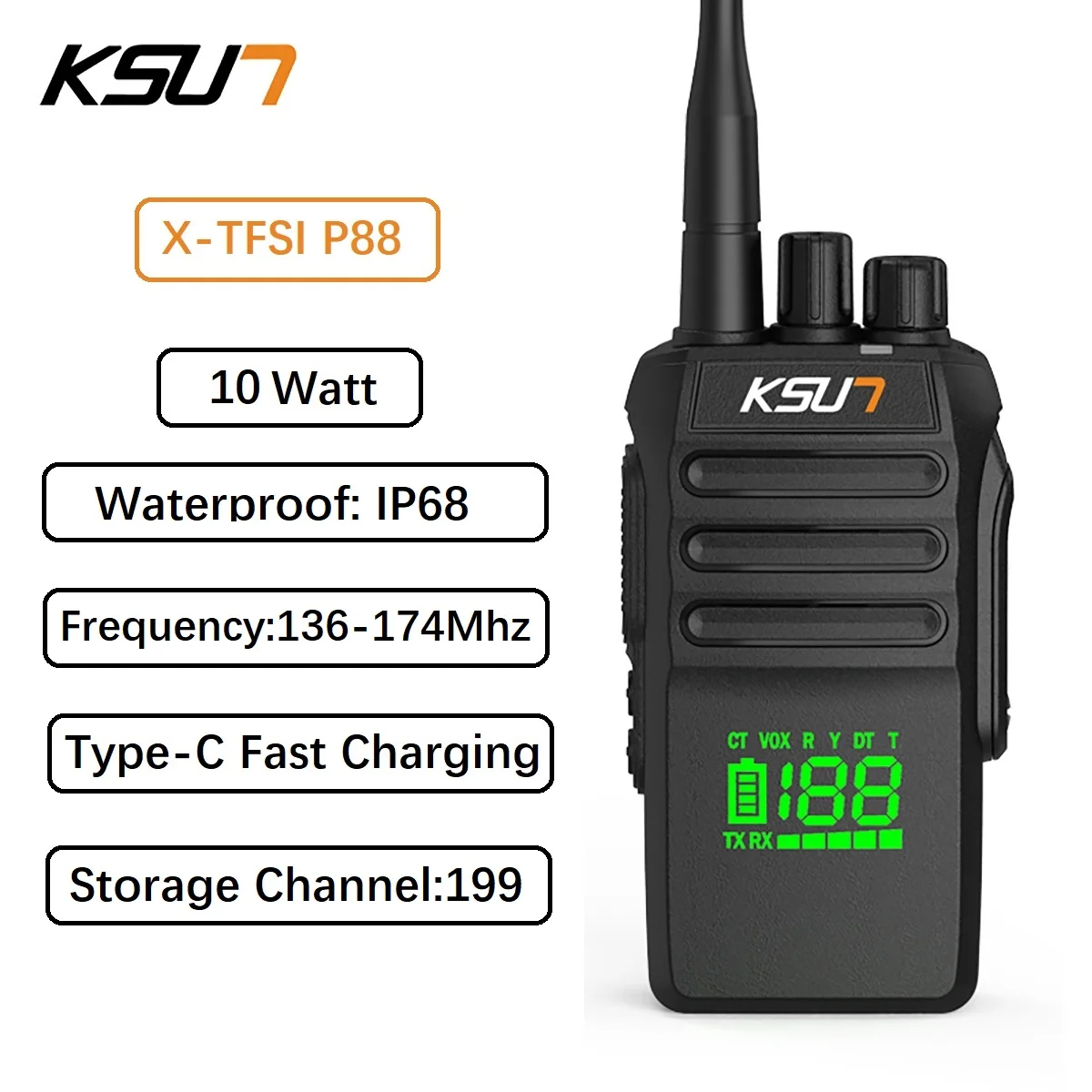 KSUT-walkie-talkie P88 de largo alcance, estación receptora de Radio profesional resistente al agua Ip68, VHF, kayak de barco, Radios marinos, 10W