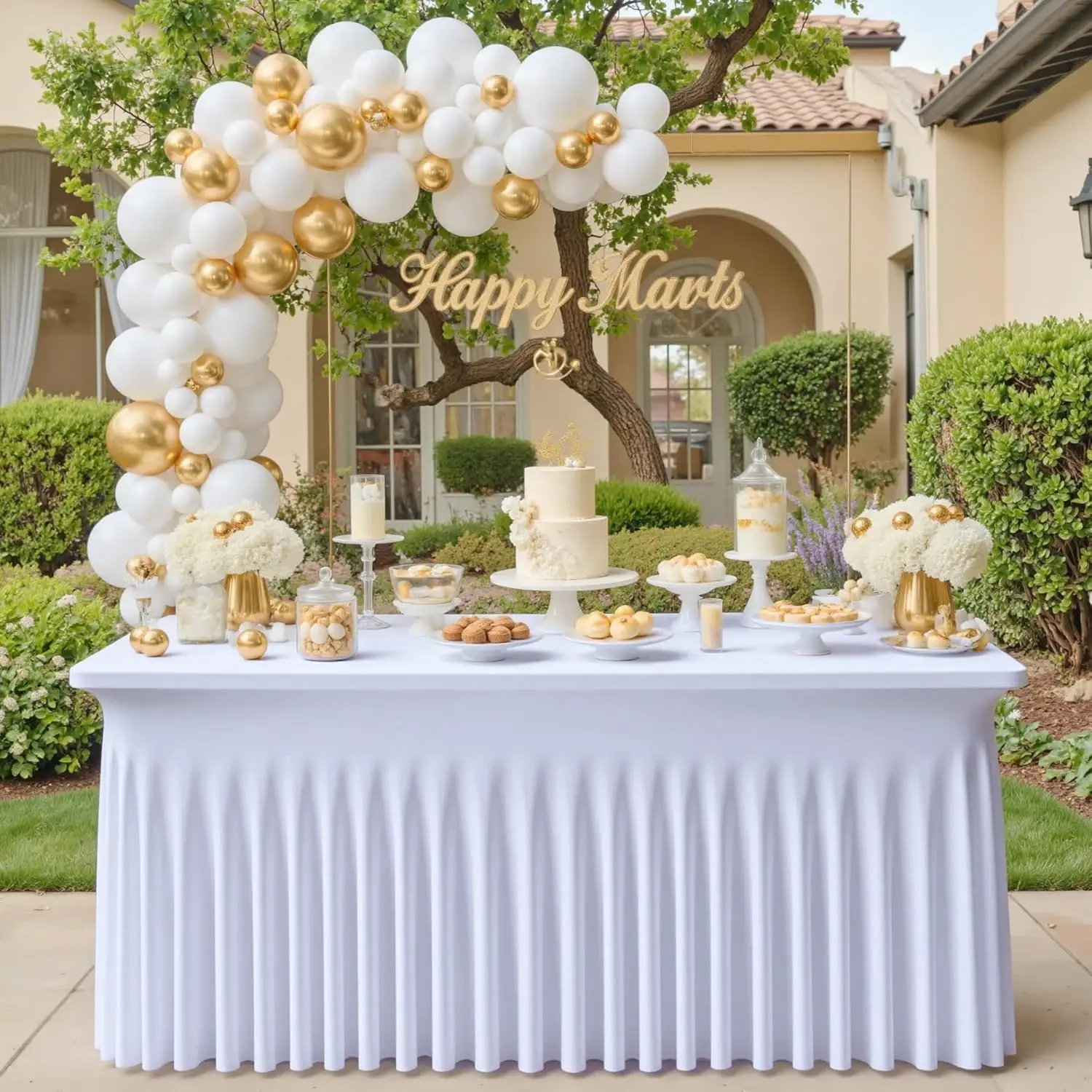 

4/5/6/8Ft Spandex Tablecloth,Wrinkle Free Fitted Table Cloth Cover with Skirt for Parties Weddings Birthday Banquet Baby Shower