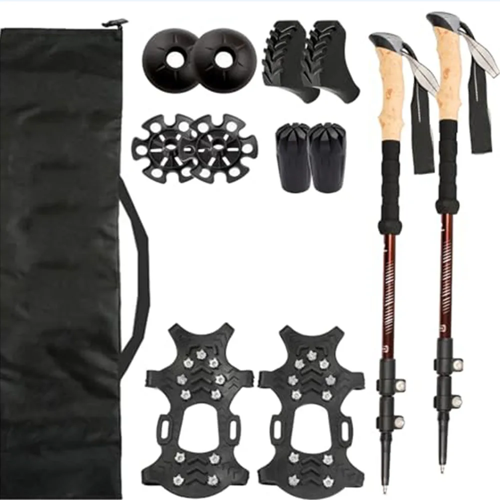 

Трекинговые палки из алюминиевого сплава, 2 шт., с 11-точечными ледяными шипами, регулируемые противоударные походные палки, для снежного льда, вездеходных прогулок