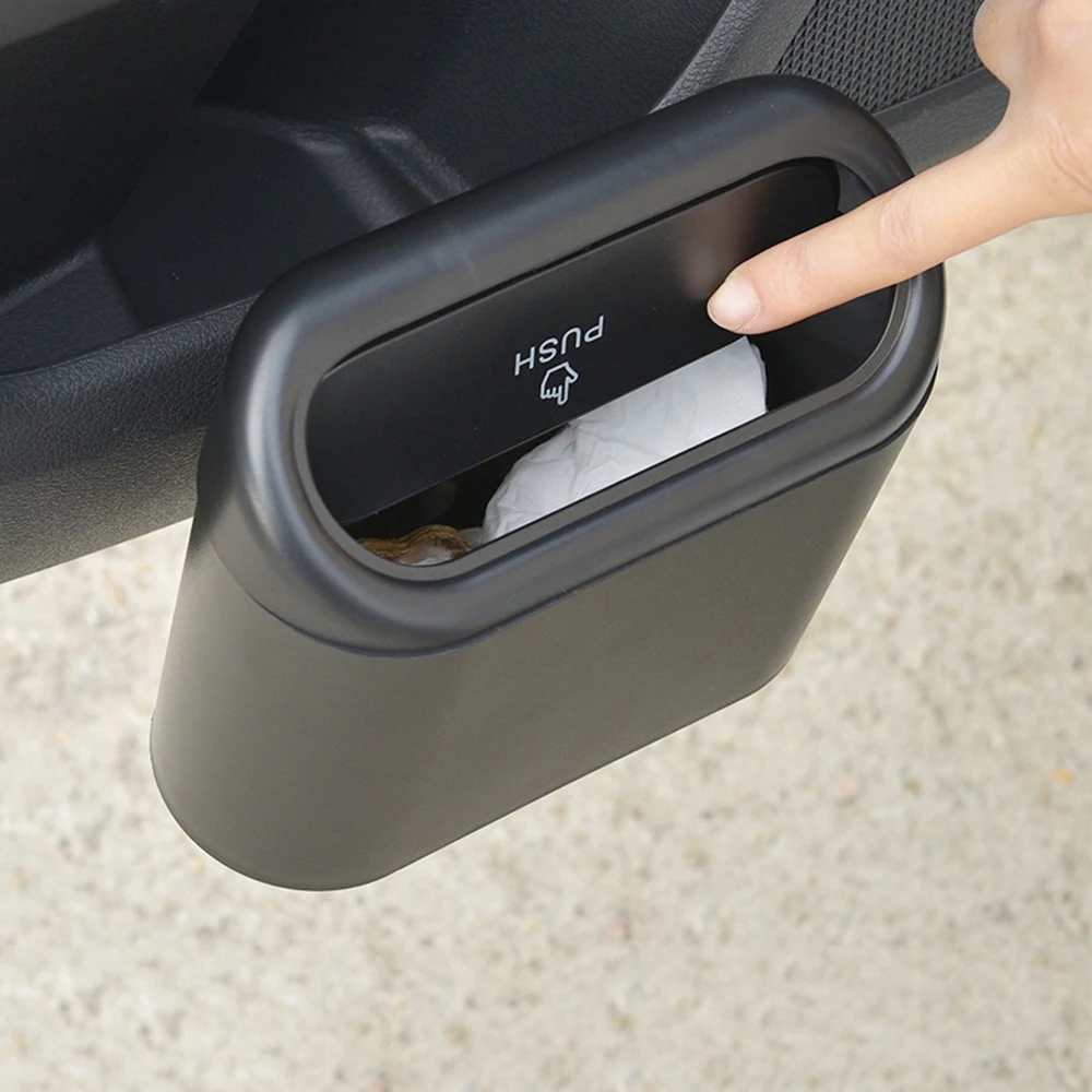 Car Trash Bin Hanging Vehicle Garbage Dust Case Storage Box Plastic Pressing Square Trash Can Type Auto Car Interior Accessories