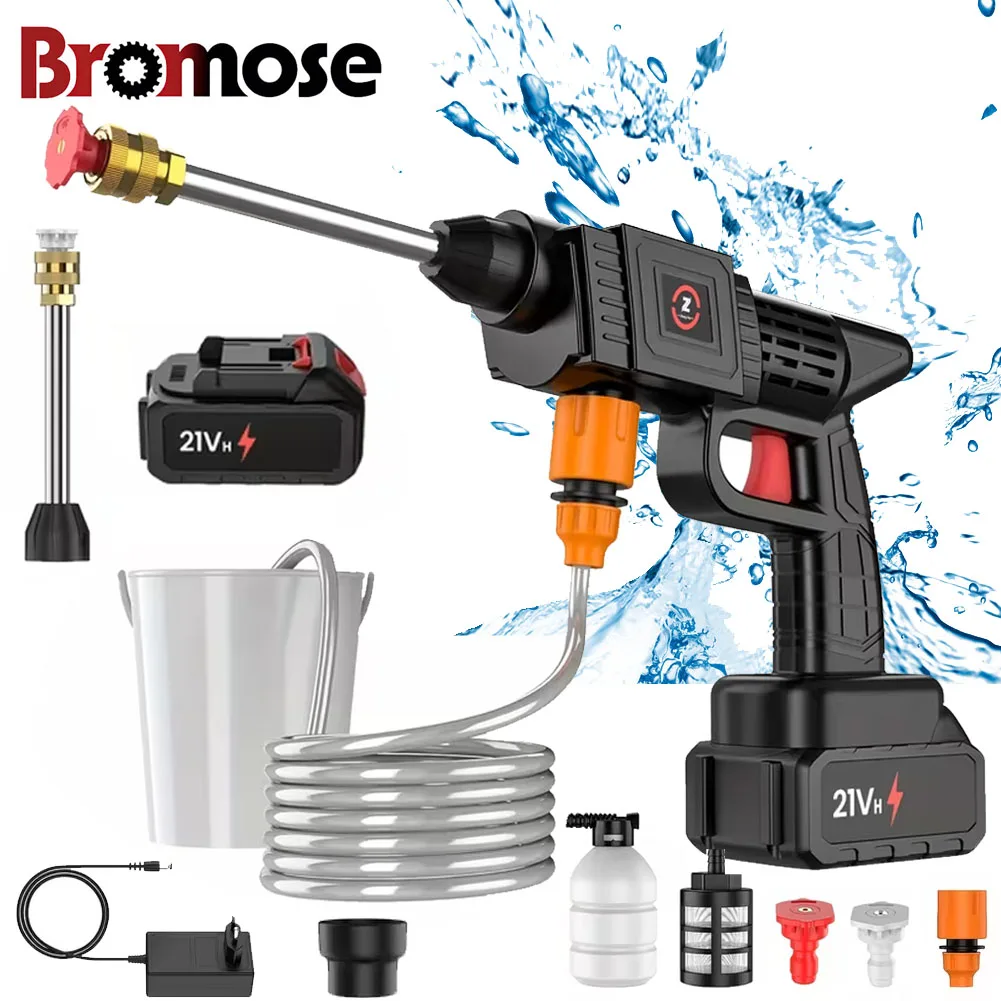 Bromose 200W 70BAR Pistola ad acqua a spruzzo per lavaggio ad alta pressione senza fili Lavaggio auto Lavatrice ad acqua a pressione Batteria al litio 21V