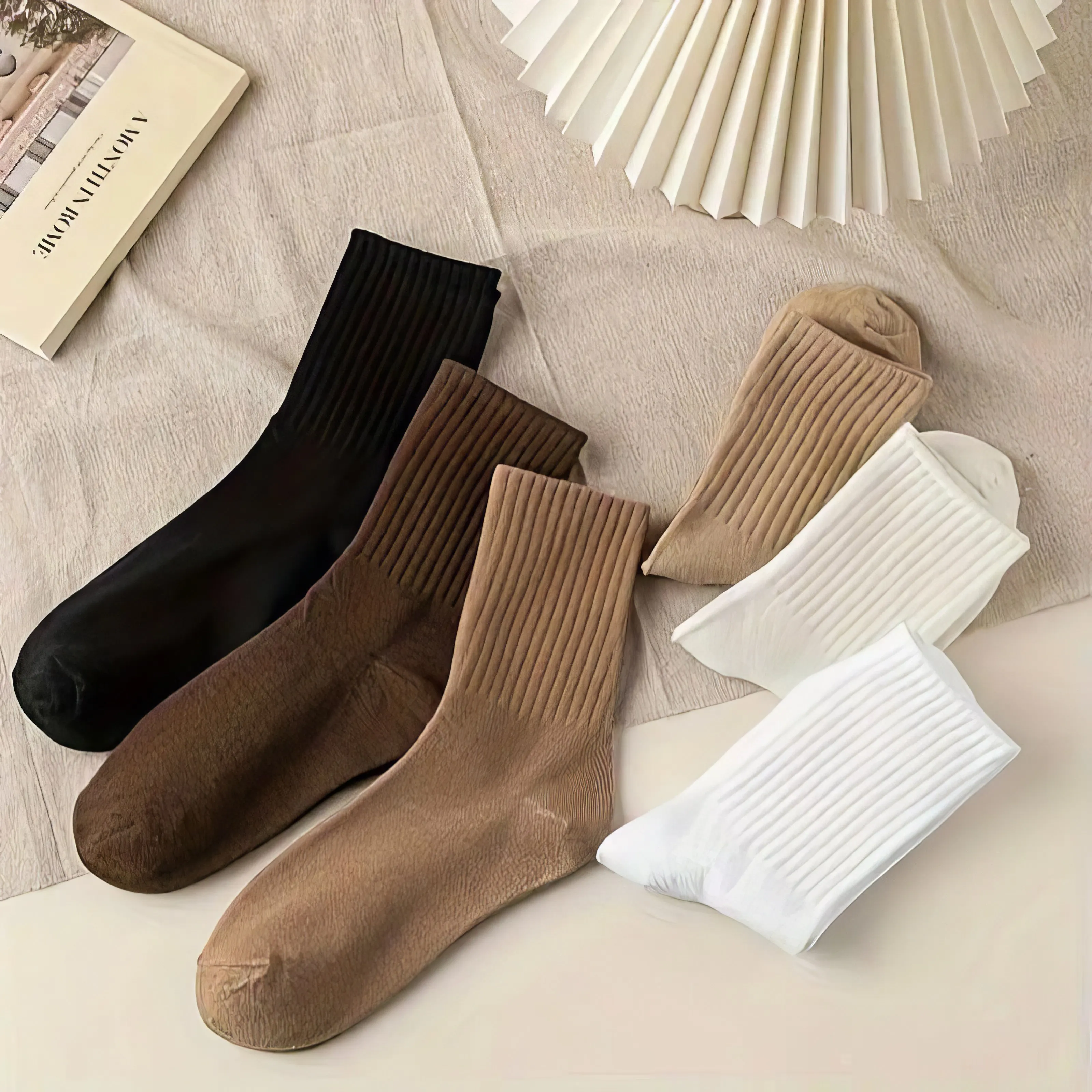 12 Pairs of Khaki Breathable Socks, Non Restrictive, Antibacterial Function, Suitable for Daily Wear in Autumn