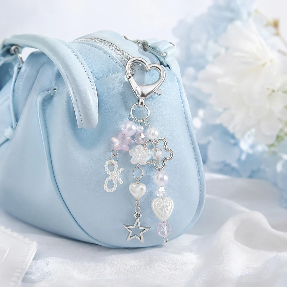 1 Piece of Sweet and Cute Y2K Style Cartoon Alloy Keychain with Heart-Shaped Key Ring, Acrylic Alloy Five-Pointed Star, Bow Decoration, Valentine's Day Gift Accessory, Suitable for Car and Bag Pendants, Phone Charms, Perfect Gift for Women and Girls!