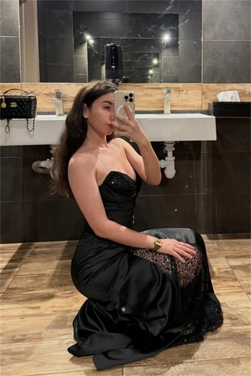 فستان Sansa مخصص بحورية البحر باللون الأسود ورقبة على شكل قلب وترتر لامع للحفلات الراقصة بدون أكمام من Vestidos De Noche بطول الأرض للسهرات الرسمية #3