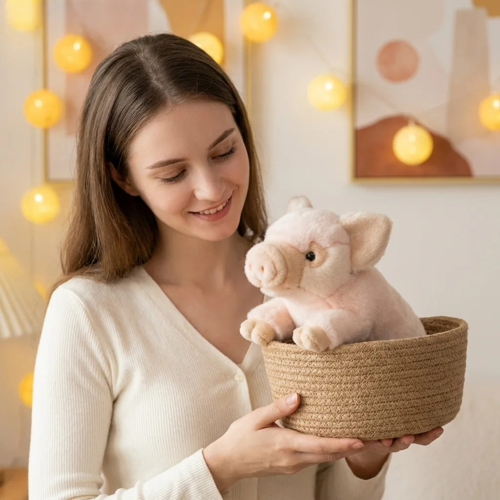 Realistic Pig Plush Toy 13 Inch Lifelike Stuffed Animal Soft Cuddly Piglet Doll Farm Animal Gift for Kids Home Decor